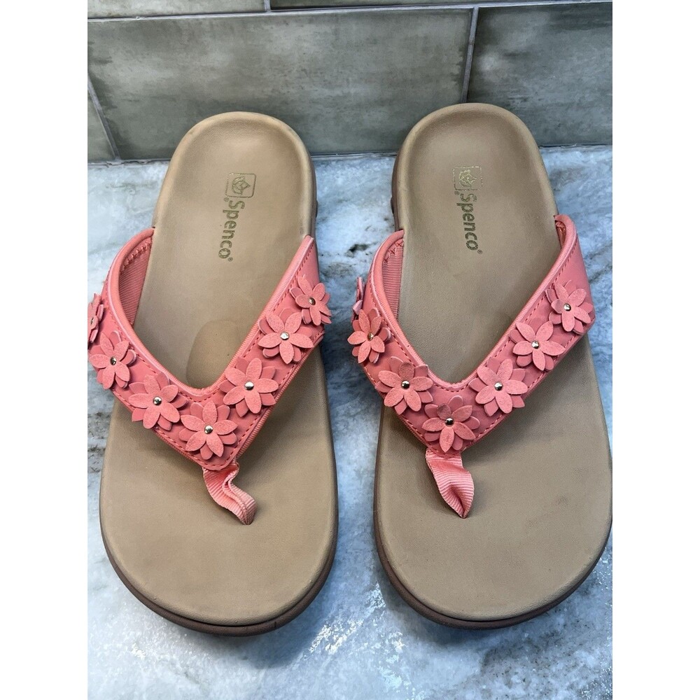Spenco Yumi Belize Women's Orthotic Flip Flops Coral  Sz 11 Sandal Flowers Comfy